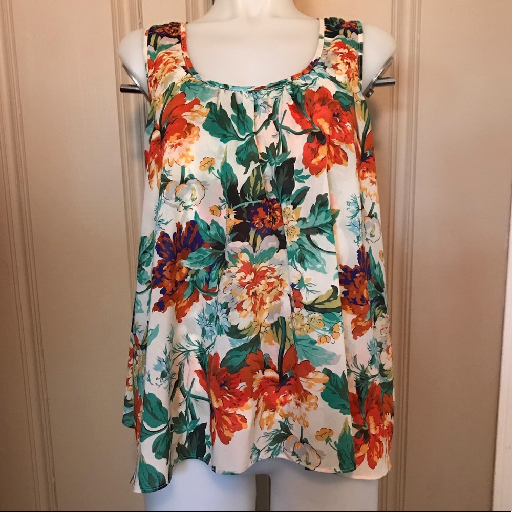 Meadow Rue Floral Sleeveless Blouse Large